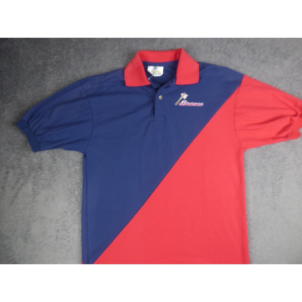 Atlanta Braves Polo Shirt Mens Large Blue Red Color Block MLB Vintage Riverside